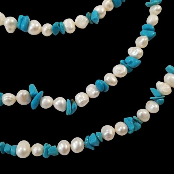Pearls & Turquoise Rope Necklaces x 2 Freshwater Pearls & Turquoise Chips - Picture 11 of 15